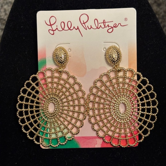 Lilly Pulitzer Jewelry - Lilly Pulitzer Lilly Lace Statement Earrings Gold NEW